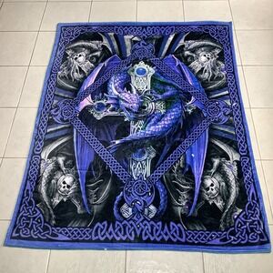 Dragon Themed Soft Velvet Blanket Purple Skulls & Sword & Celtic Knots 76 x 58
